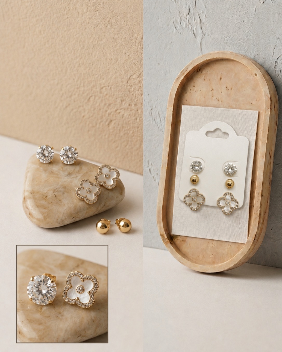 Trio de brincos luxo
