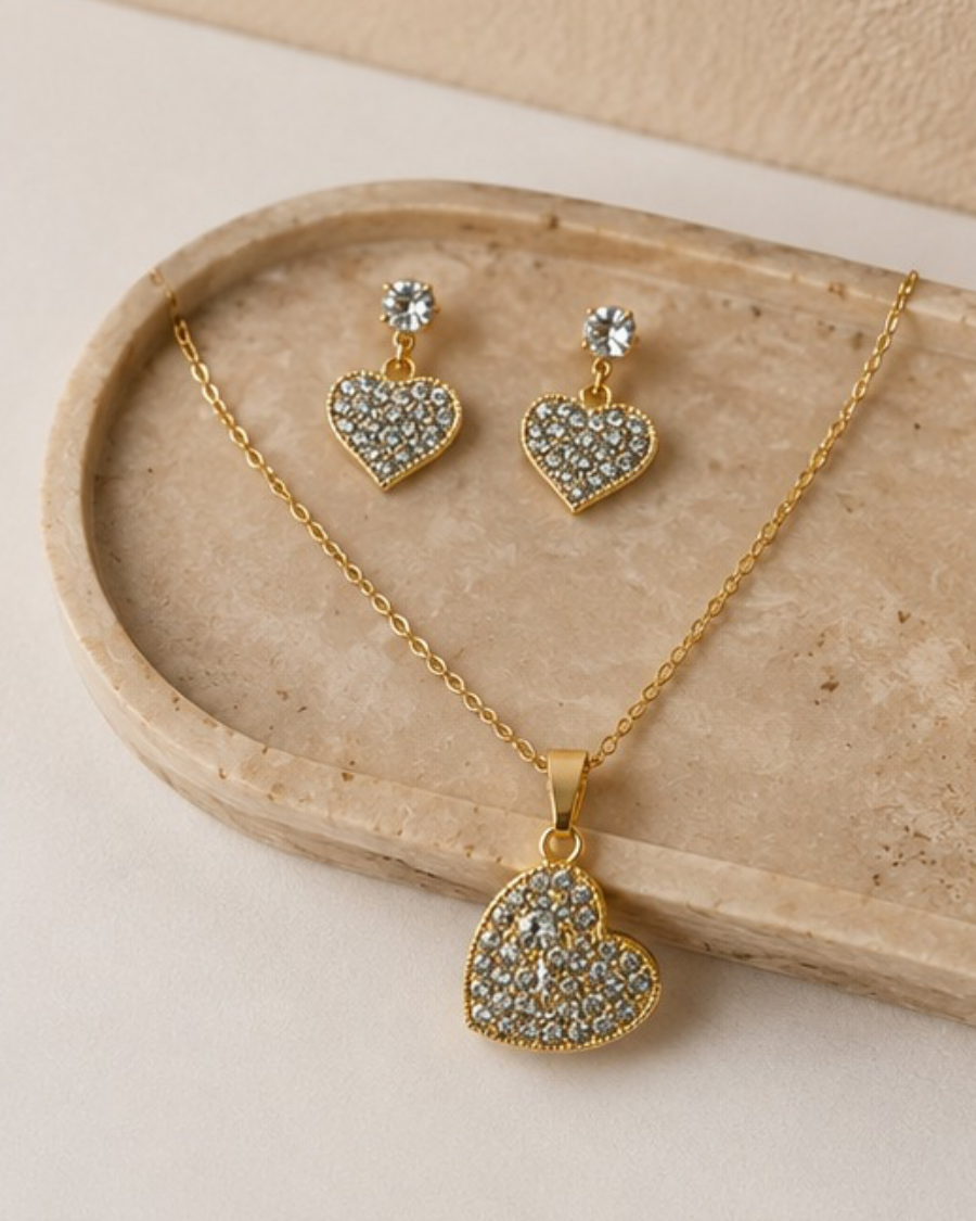 Conjunto Colar coração cravejado