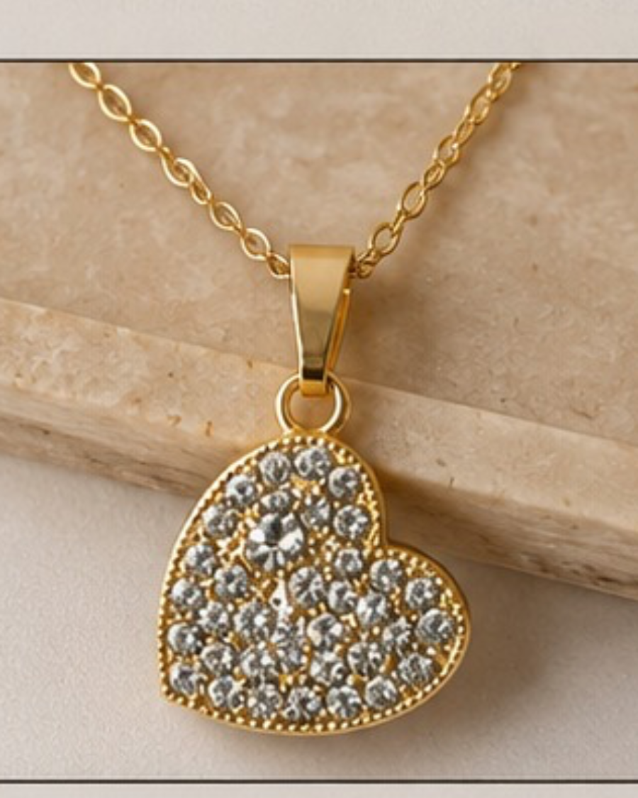 Conjunto Colar coração cravejado
